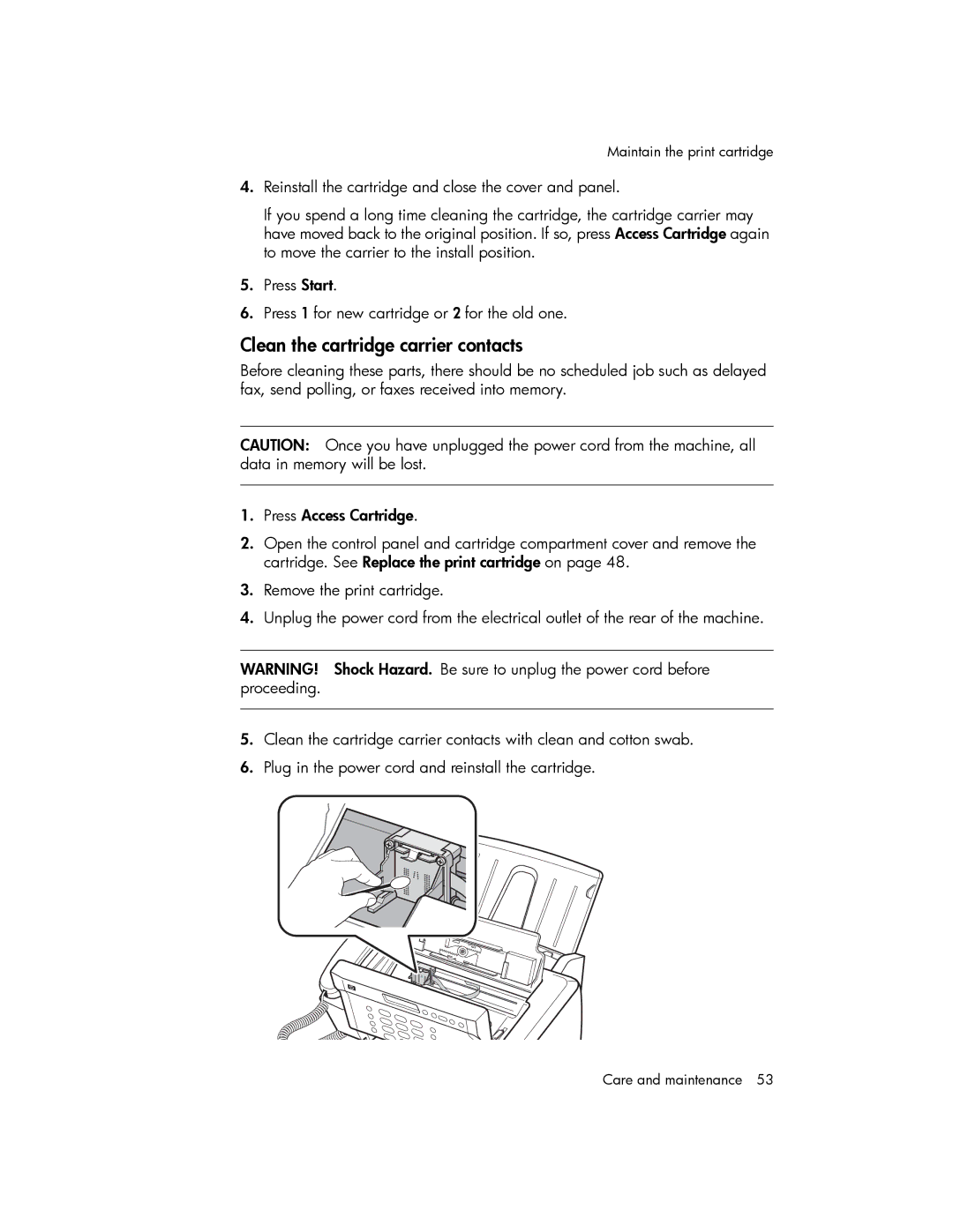 HP 600 manual Clean the cartridge carrier contacts 