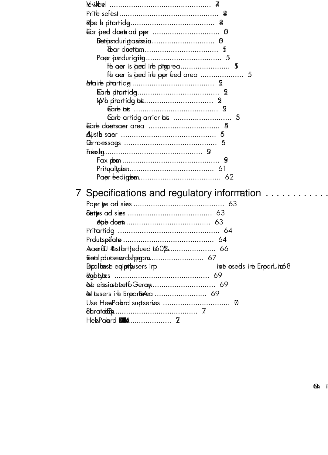 HP 600 manual Care and maintenance, Specifications and regulatory information 