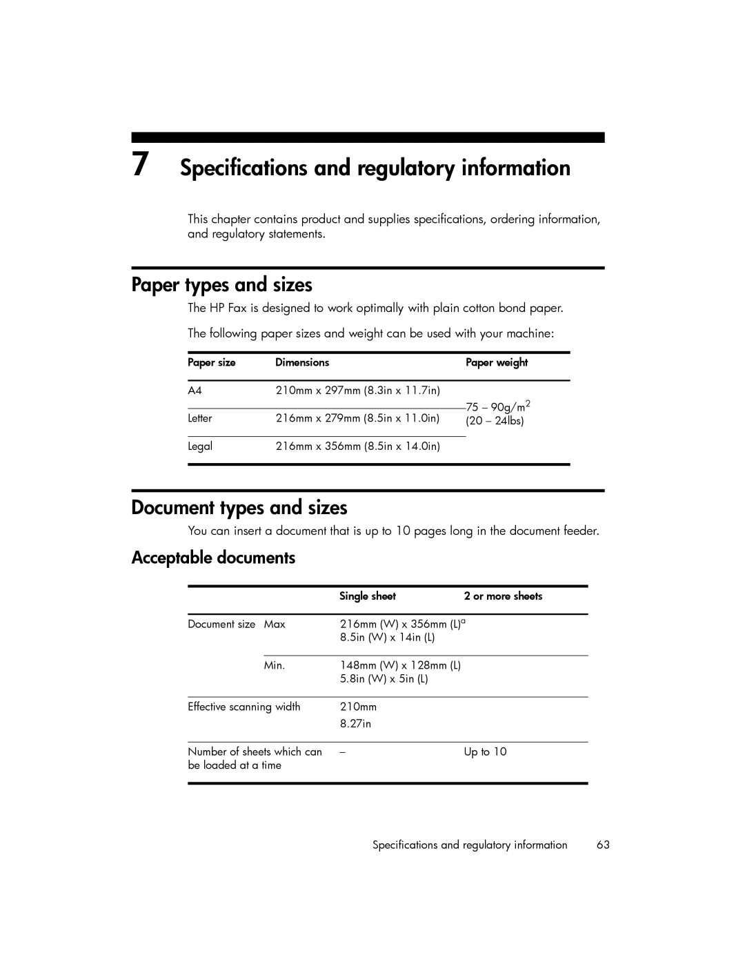 HP 600 manual Specifications and regulatory information, Acceptable documents 