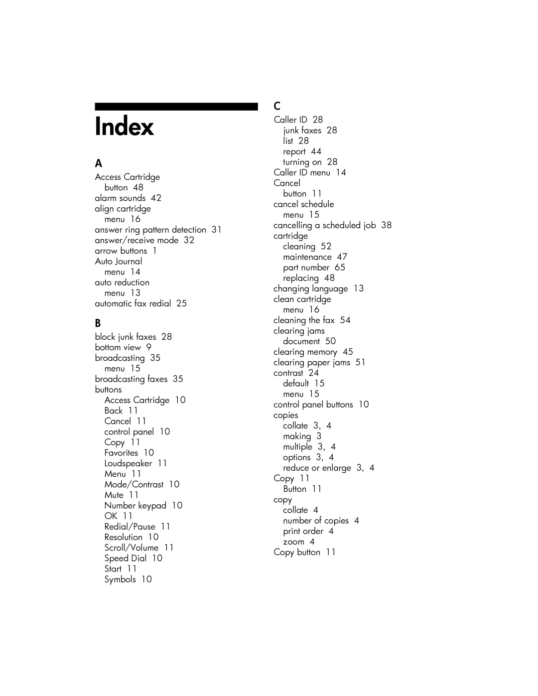 HP 600 manual Index 