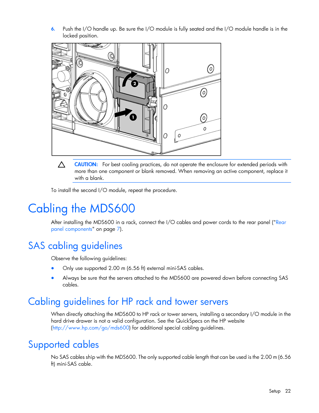 HP manual Cabling the MDS600, SAS cabling guidelines 