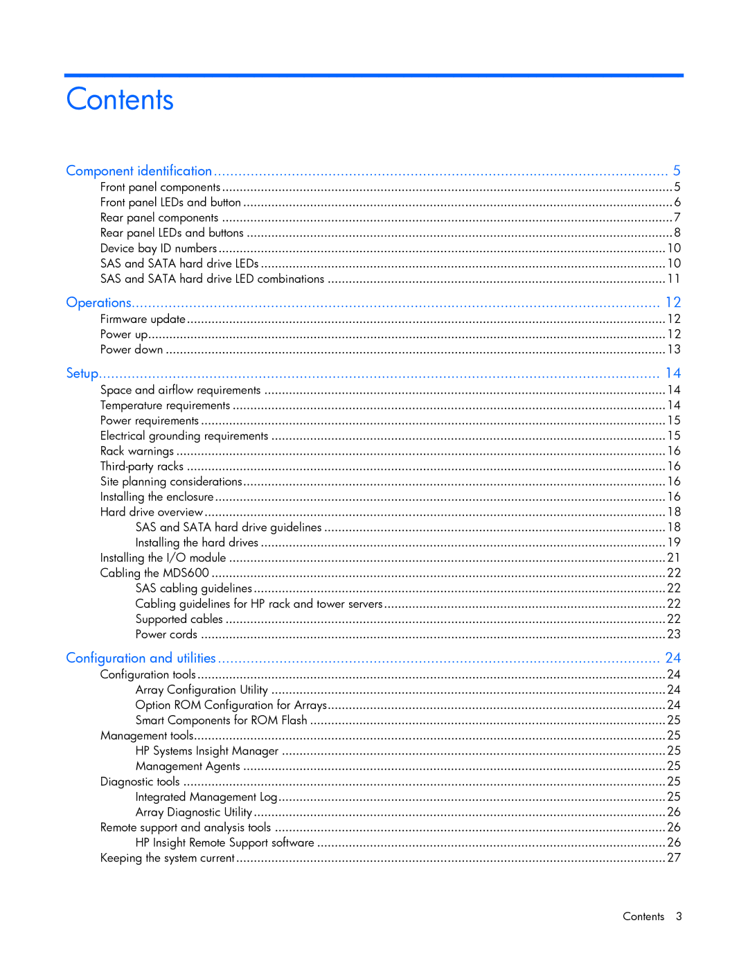 HP 600 manual Contents 