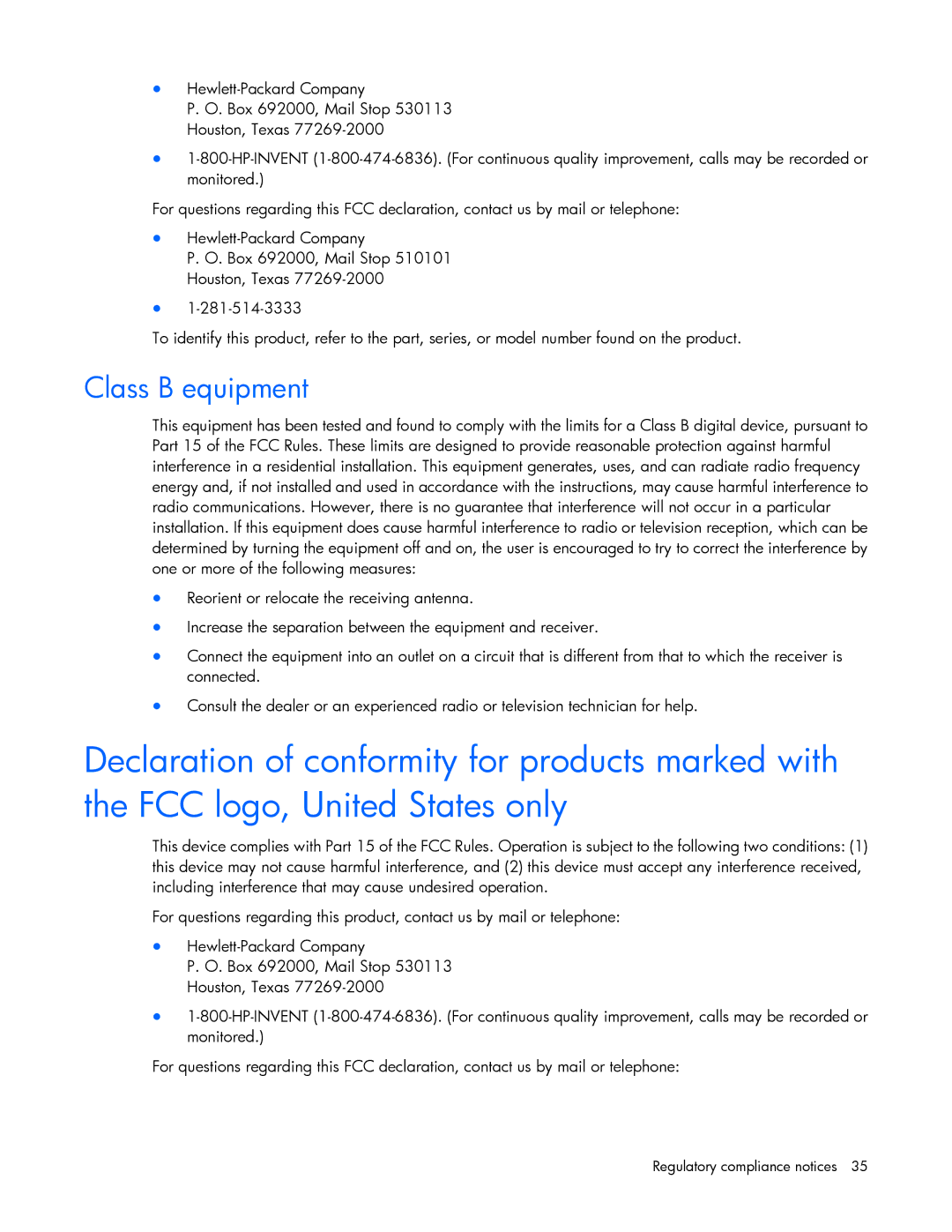 HP 600 manual Class B equipment 