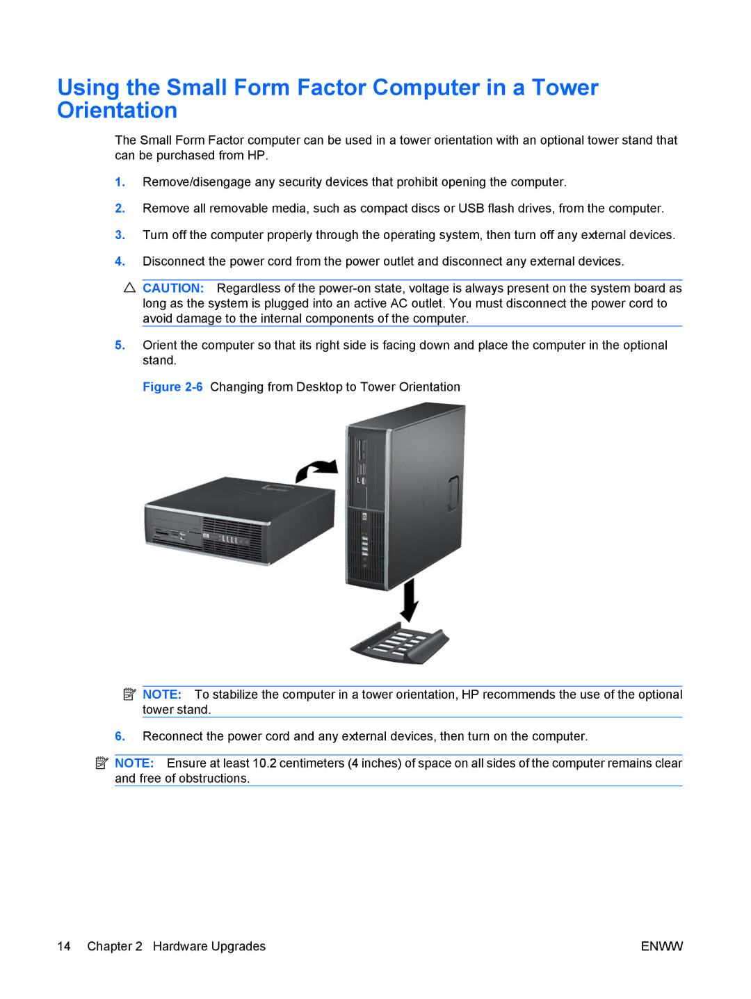 HP 6000 Pro manual Using the Small Form Factor Computer in a Tower Orientation 