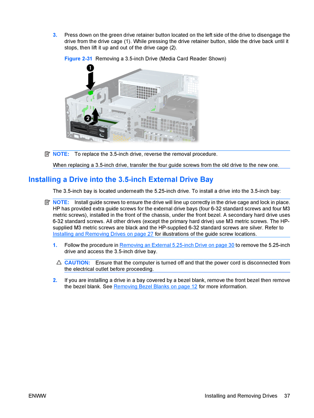 HP 6000 Pro manual Installing a Drive into the 3.5-inch External Drive Bay 