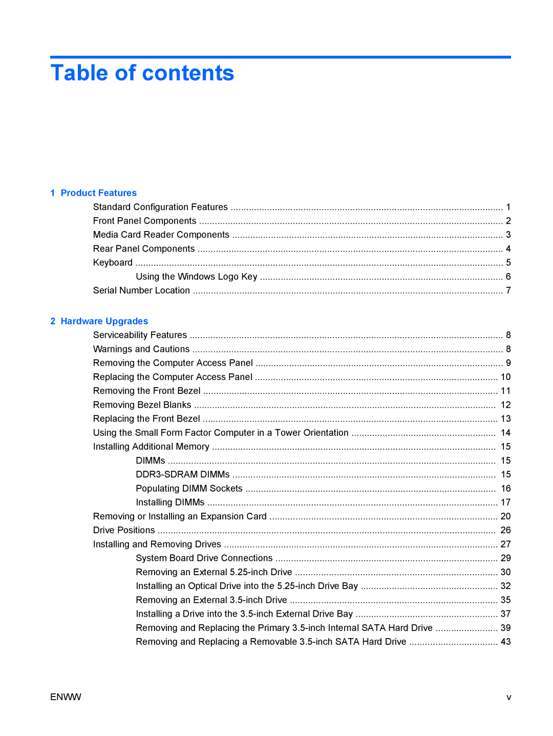 HP 6000 Pro manual Table of contents 