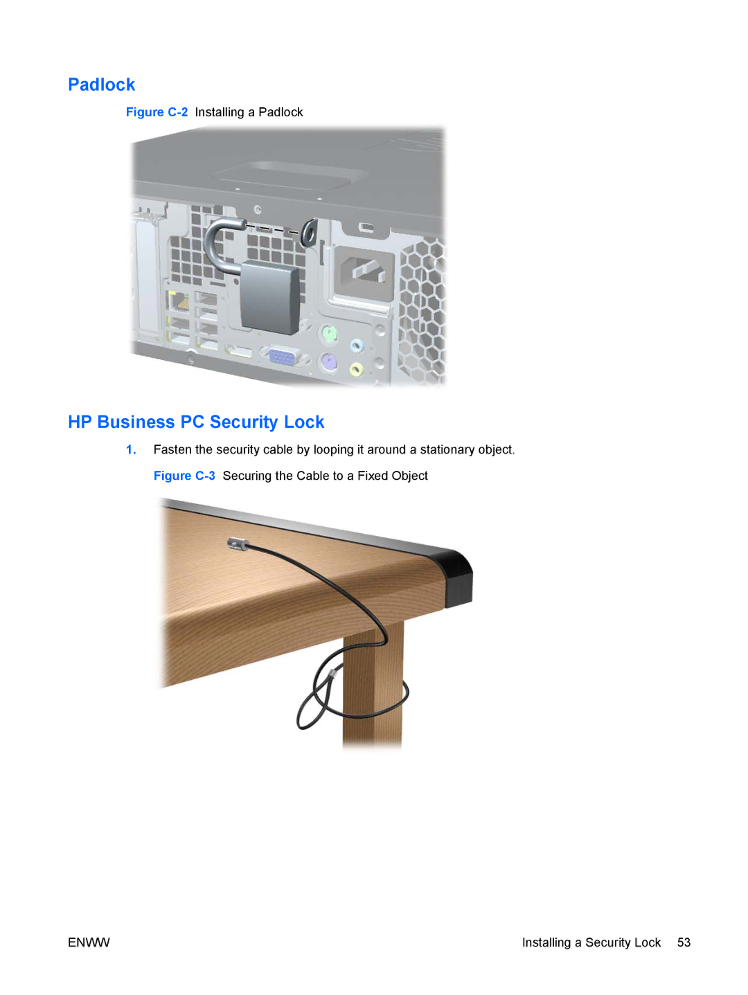 HP 6000 Pro manual Padlock, HP Business PC Security Lock 