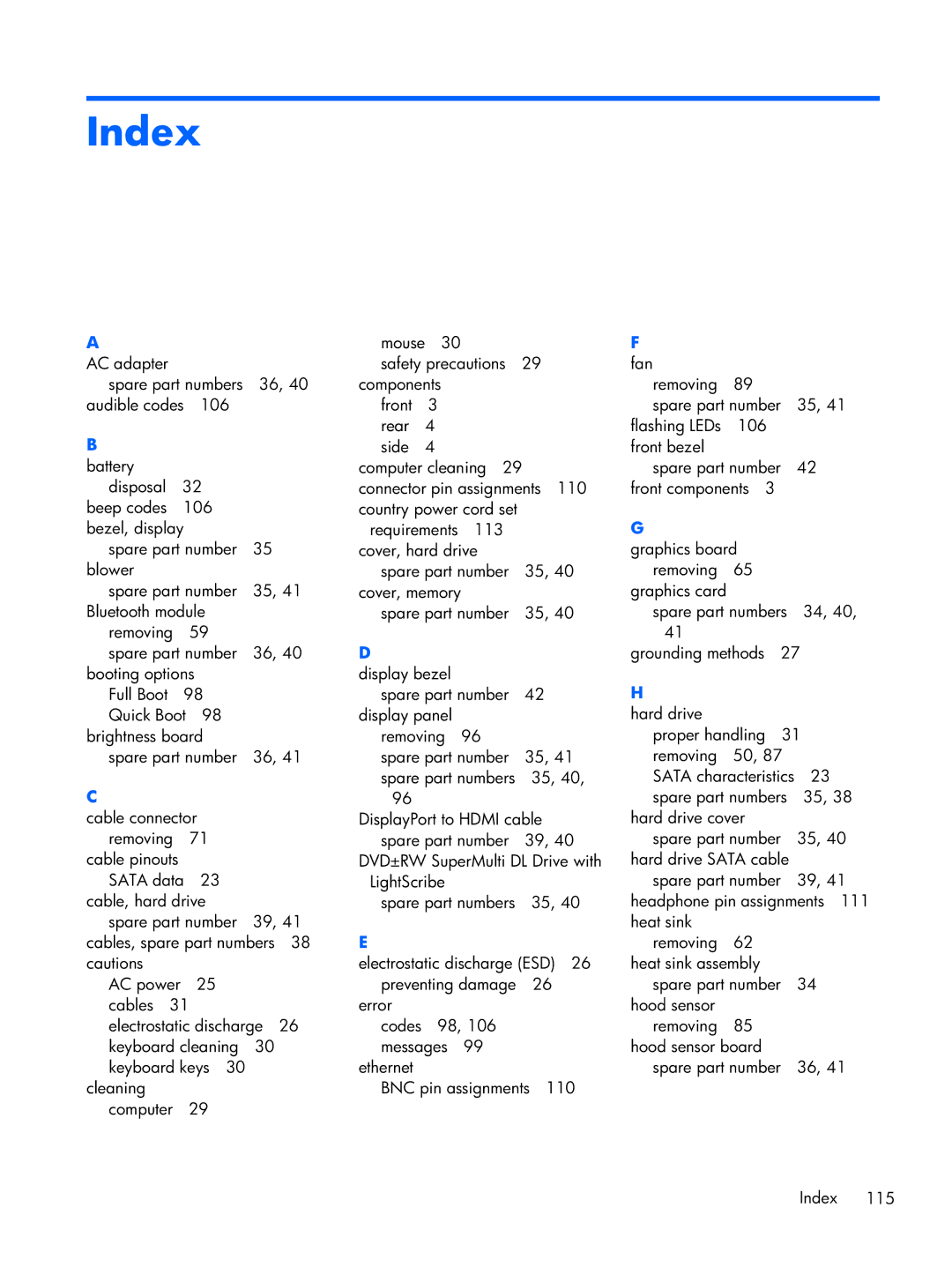 HP 6000 Pro manual Index 