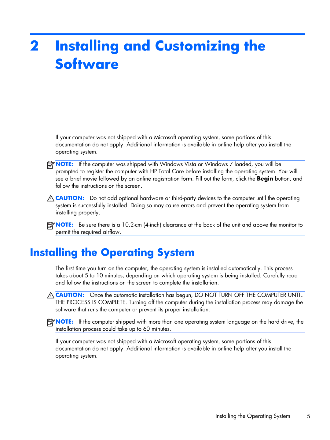 HP 6000 Pro manual Installing and Customizing the Software, Installing the Operating System 