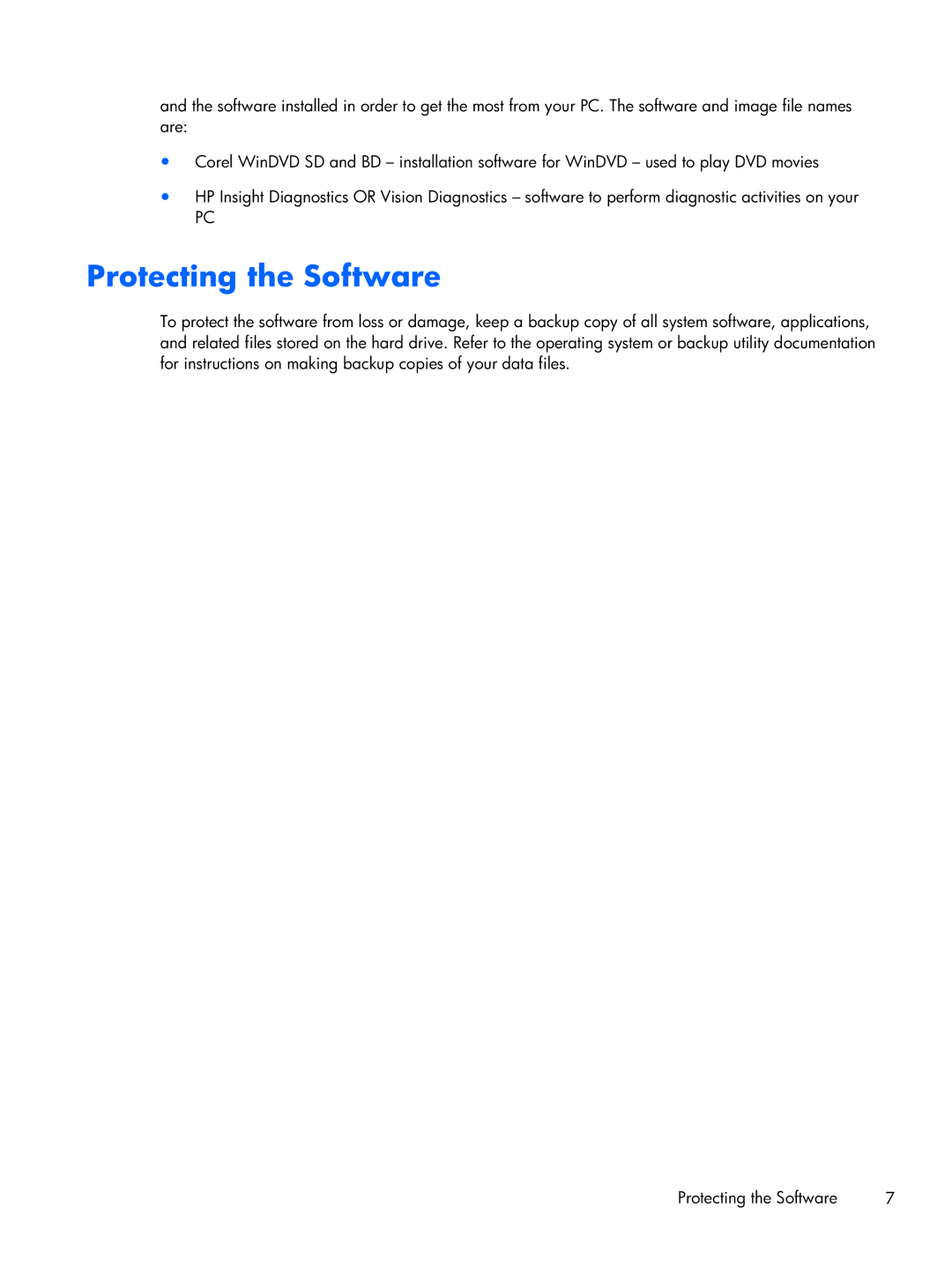 HP 6000 Pro manual Protecting the Software 