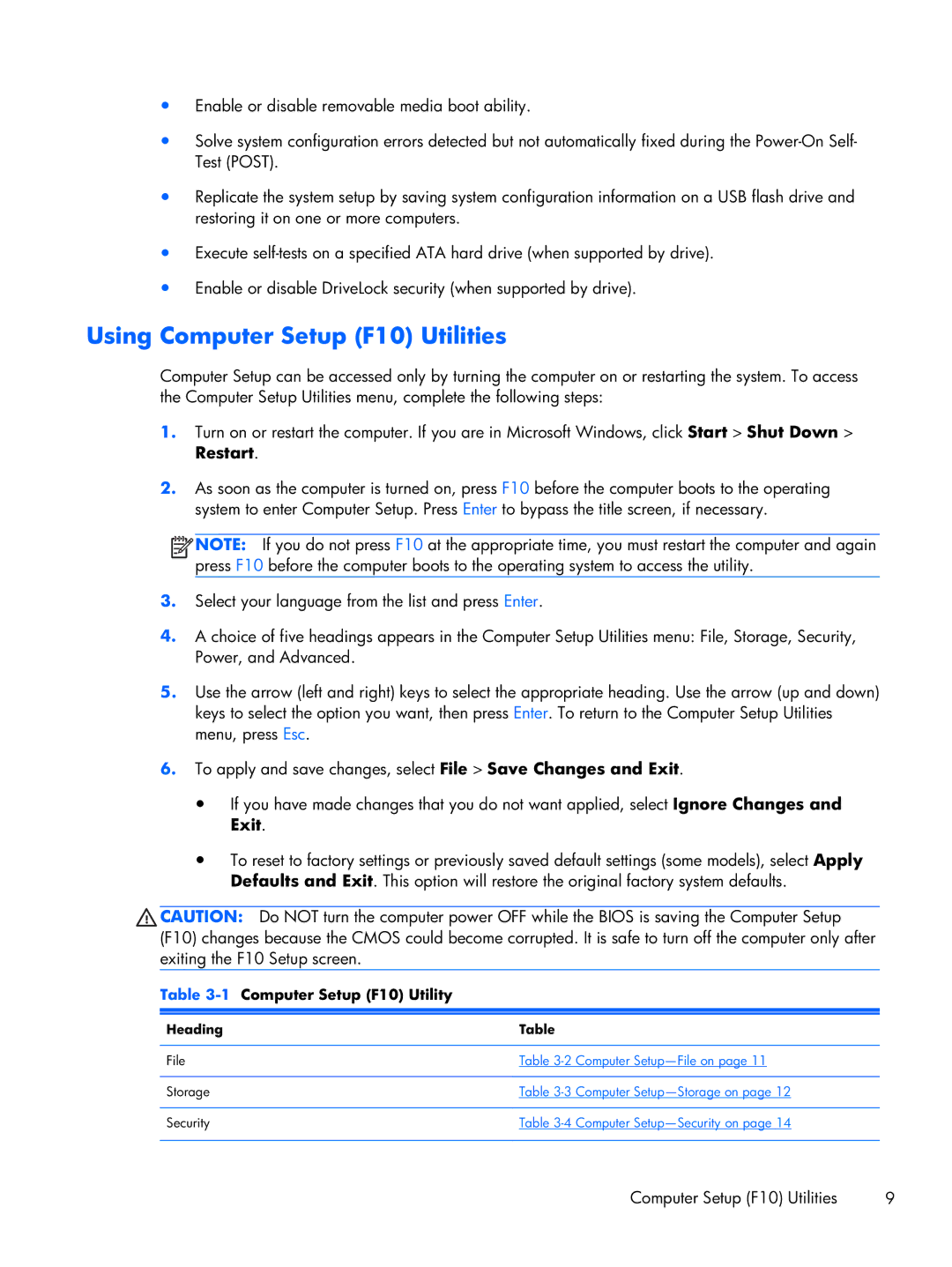 HP 6000 Pro manual Using Computer Setup F10 Utilities, Computer Setup F10 Utility 