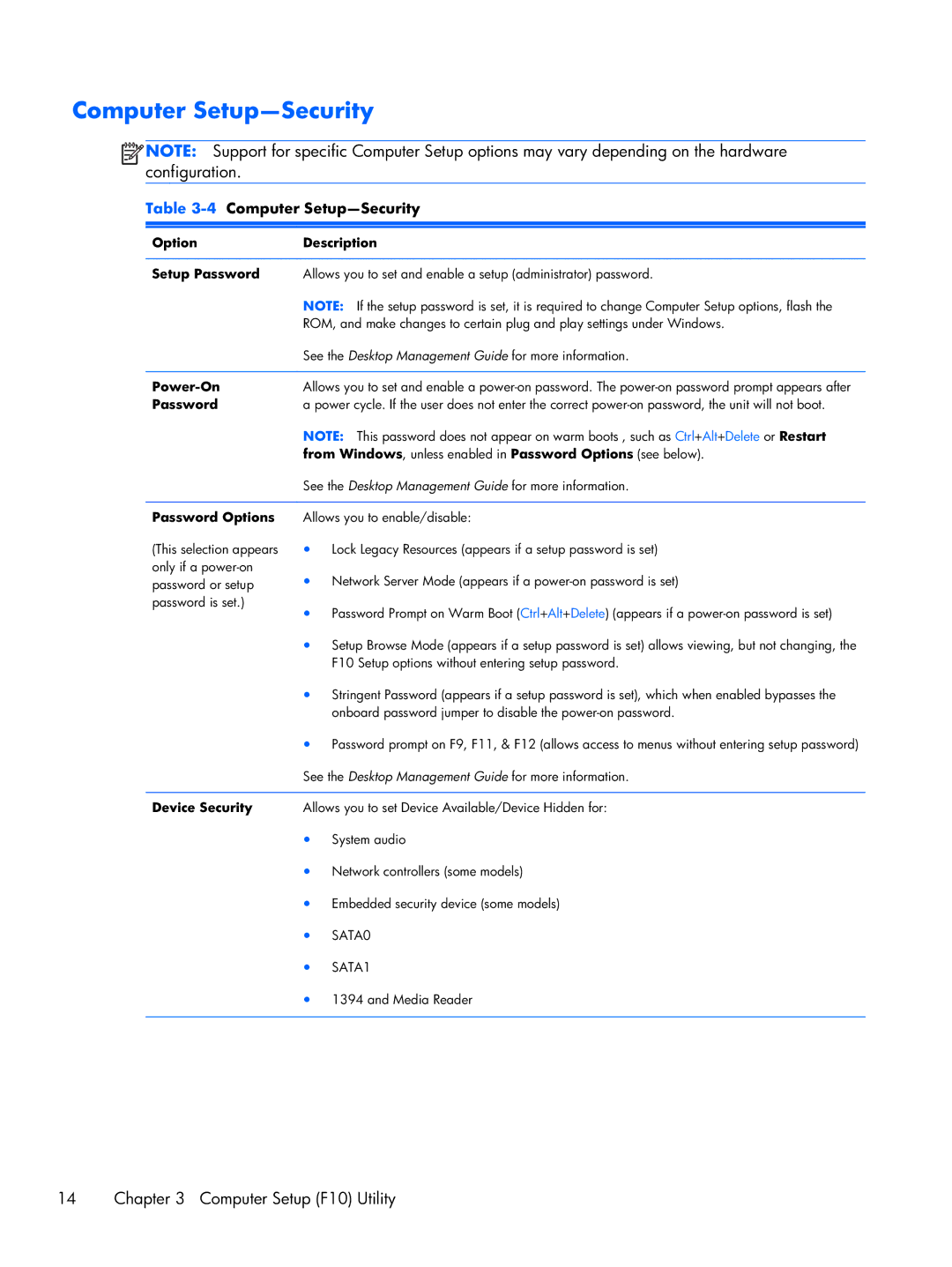 HP 6000 Pro manual Computer Setup-Security 