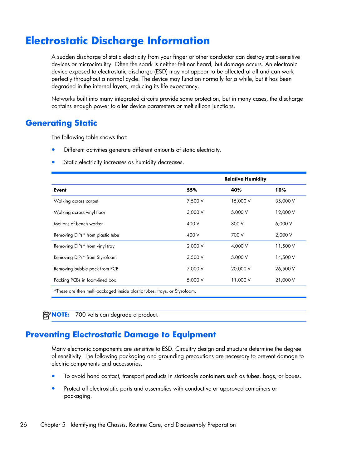 HP 6000 Pro manual Electrostatic Discharge Information, Generating Static, Preventing Electrostatic Damage to Equipment 