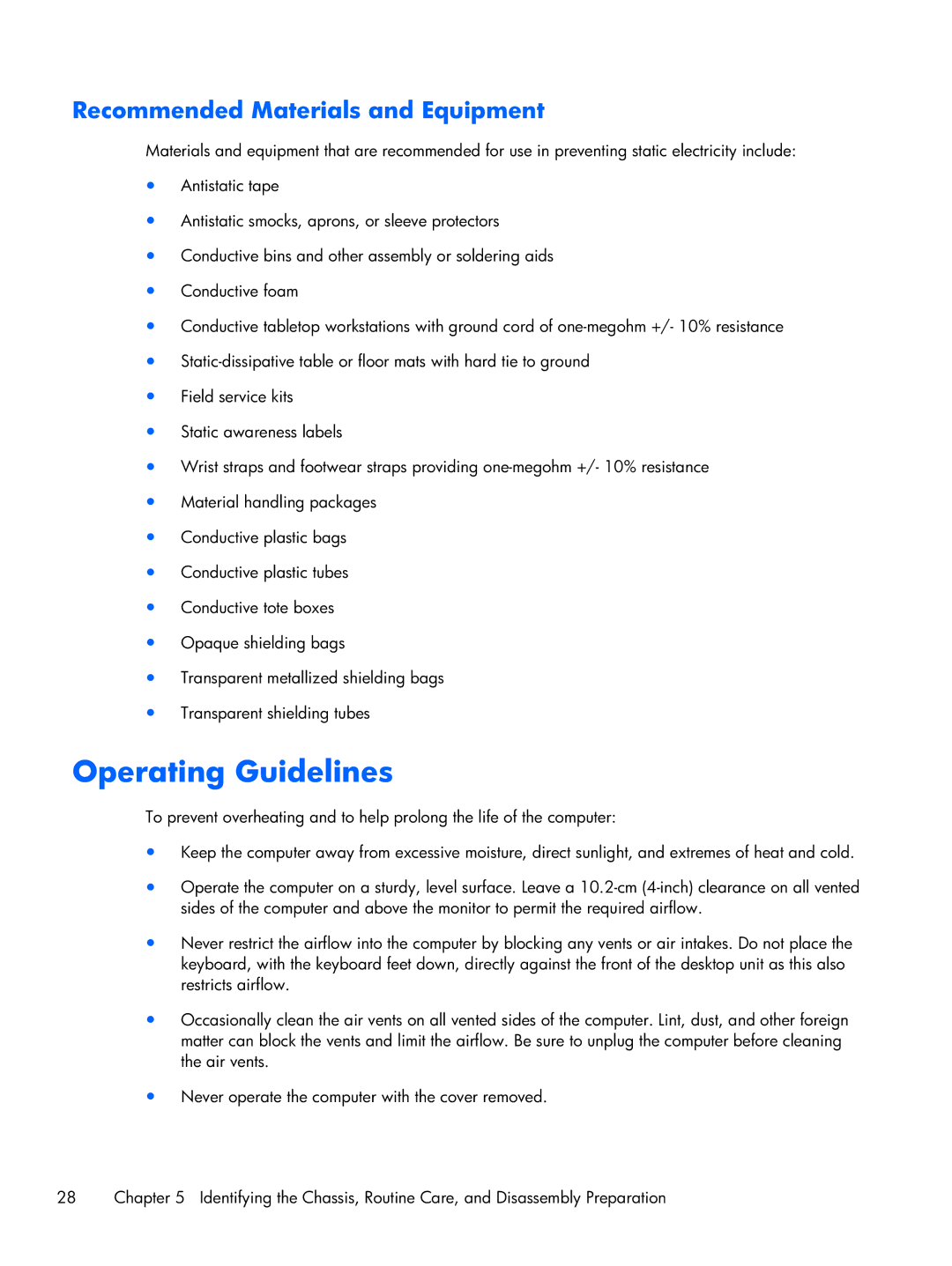 HP 6000 Pro manual Operating Guidelines, Recommended Materials and Equipment 