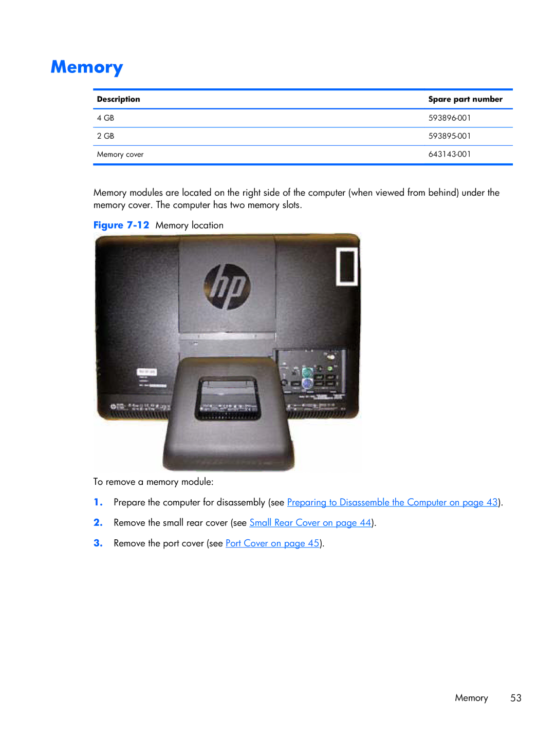 HP 6000 Pro manual 12Memory location To remove a memory module 