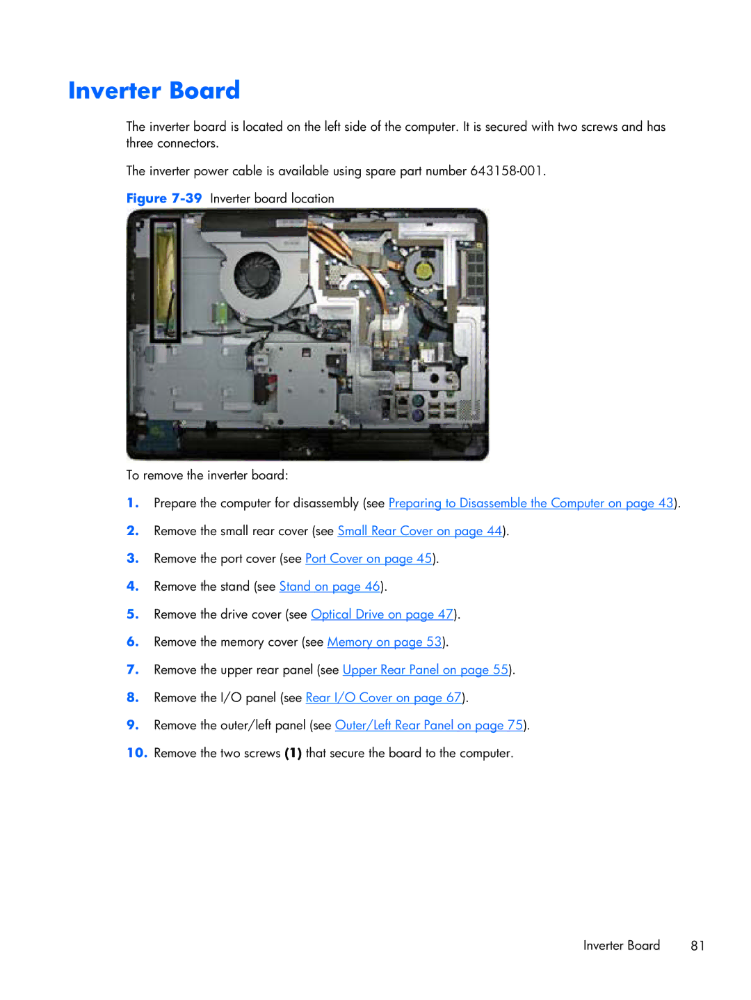 HP 6000 Pro manual Inverter Board, 39Inverter board location To remove the inverter board 