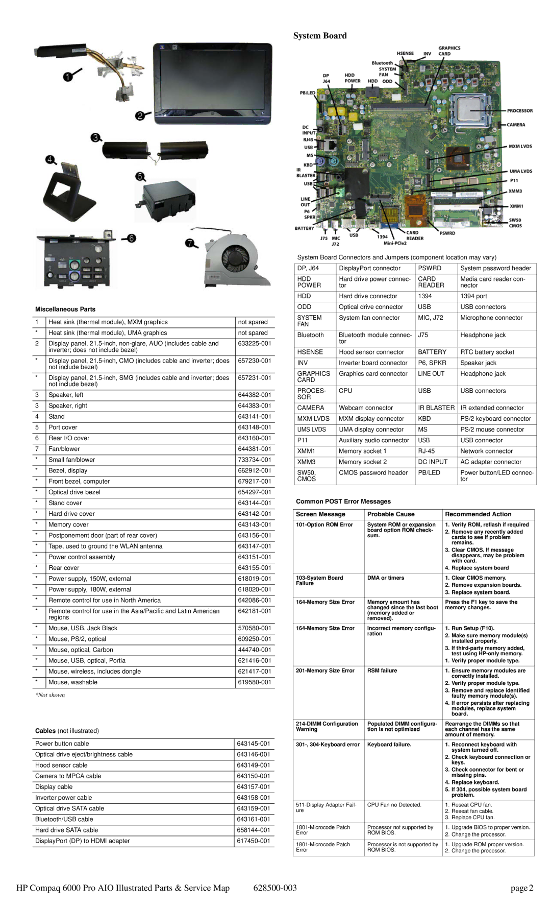 HP 6000 Pro manual System Board 