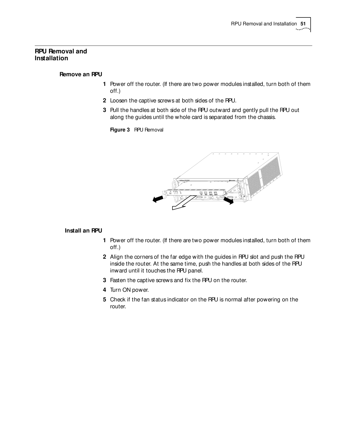 HP 6000 Router manual RPU Removal Installation, Remove an RPU, Install an RPU 