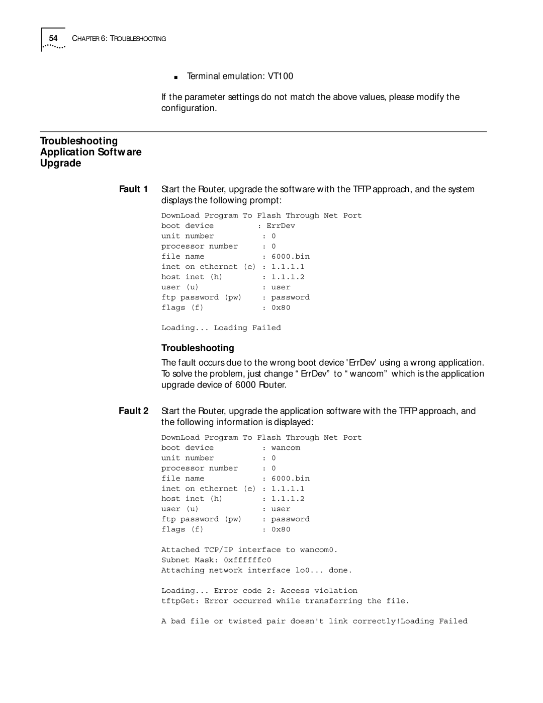 HP manual Troubleshooting Application Software Upgrade, Displays the following prompt, Upgrade device of 6000 Router 