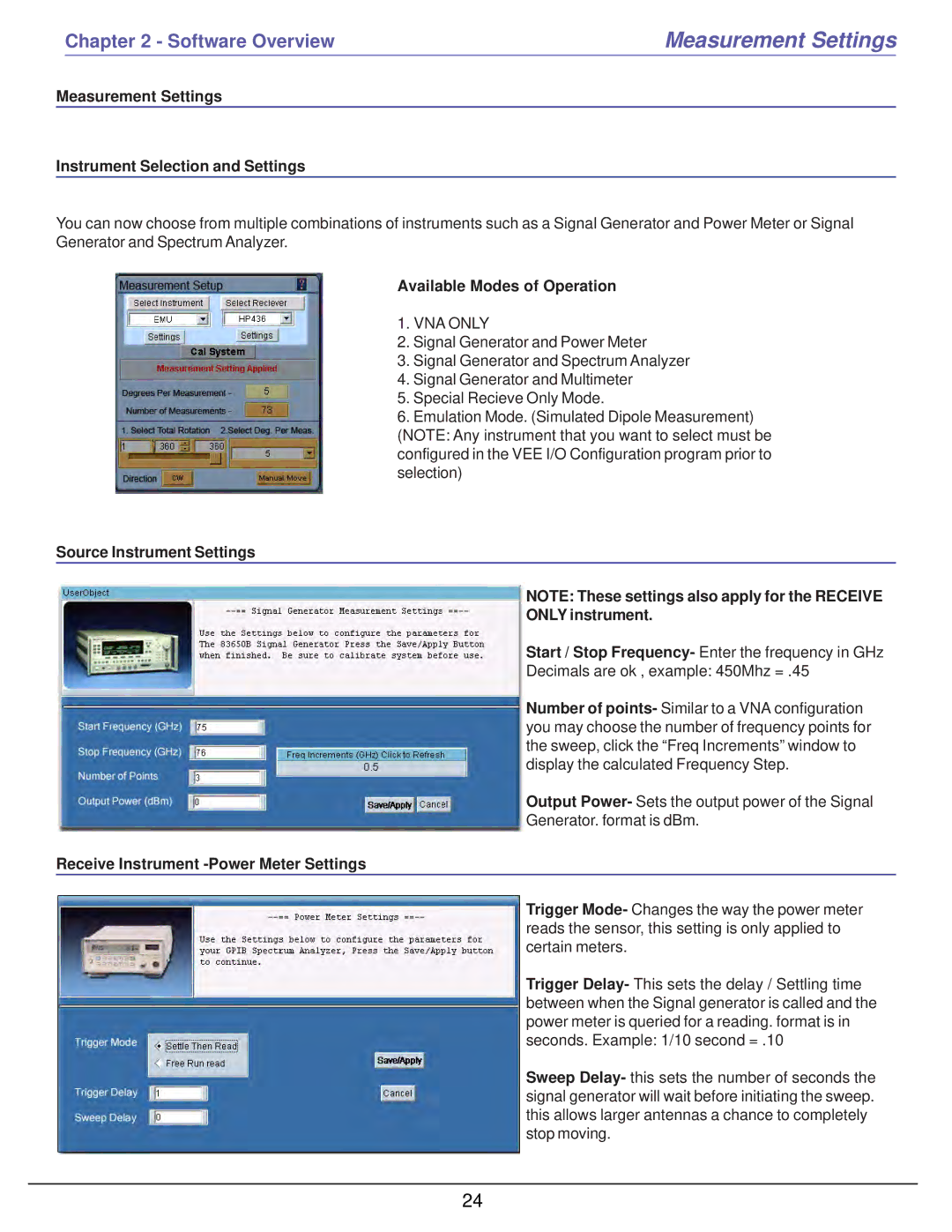 HP 6000 manual Measurement Settings Instrument Selection and Settings, Available Modes of Operation 