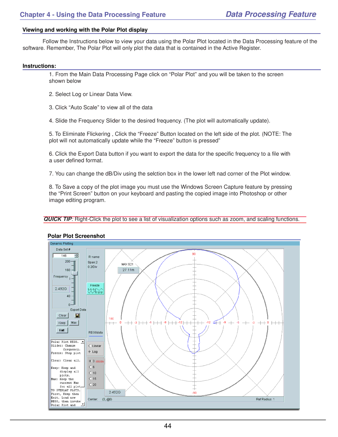 HP 6000 manual Viewing and working with the Polar Plot display, Polar Plot Screenshot 