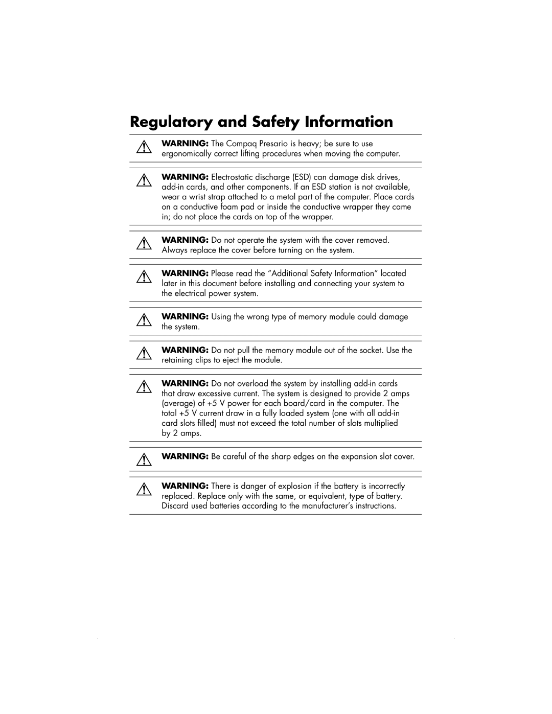 HP 6000T, 6000Z manual Regulatory and Safety Information 