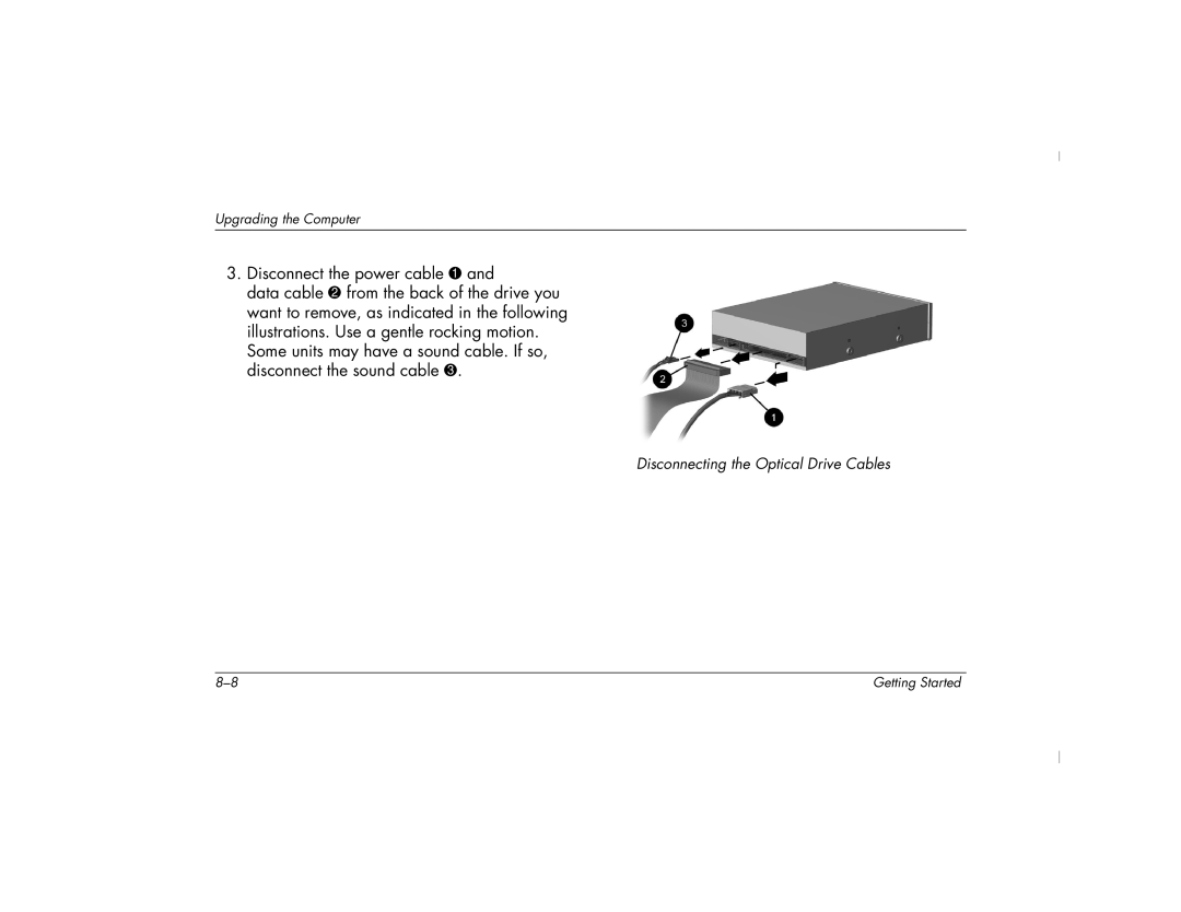 HP 6000Z, 6000T manual Disconnecting the Optical Drive Cables 