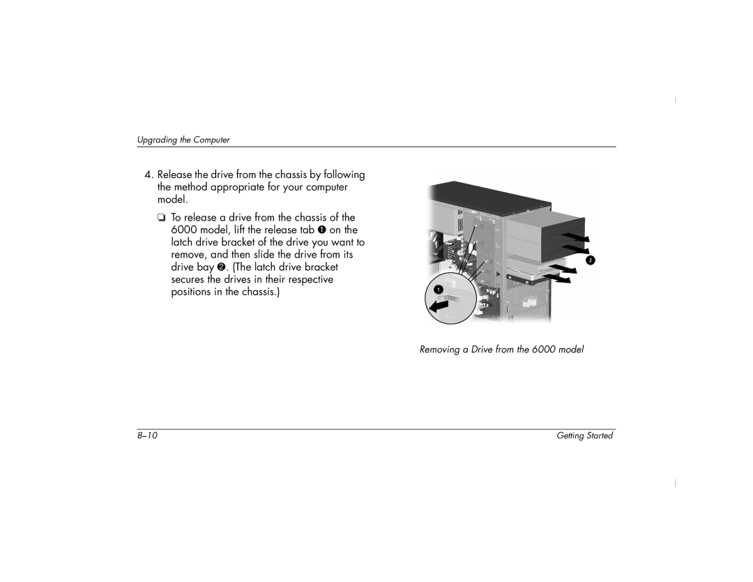 HP 6000Z, 6000T manual Removing a Drive from the 6000 model 