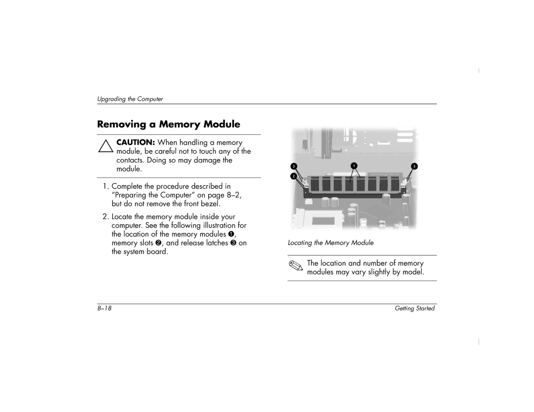 HP 6000Z, 6000T manual Removing a Memory Module 