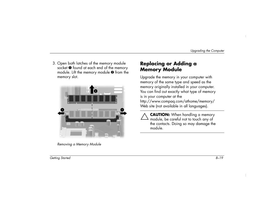 HP 6000T, 6000Z manual Replacing or Adding a Memory Module 