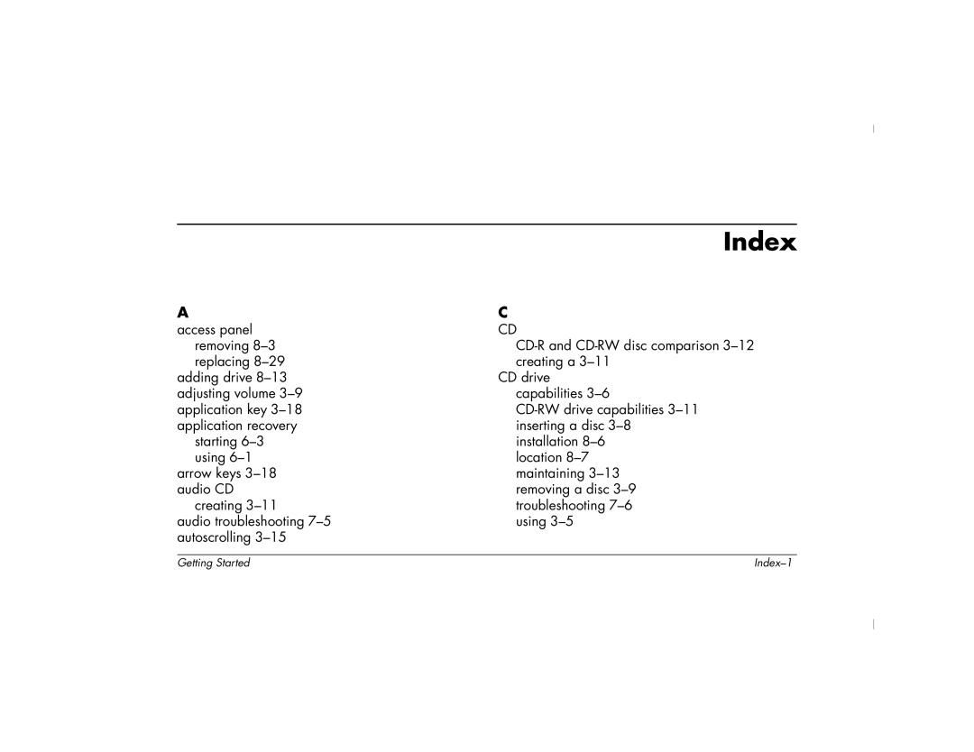 HP 6000T, 6000Z manual Index 