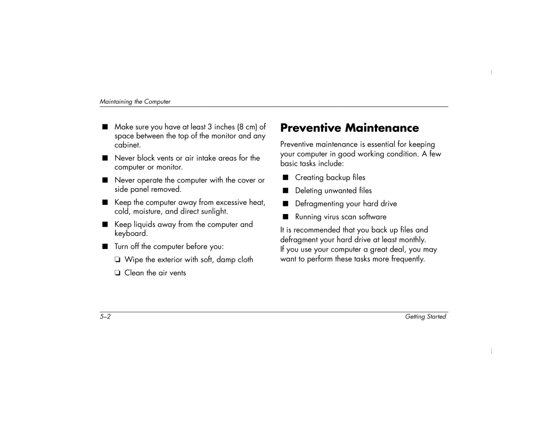 HP 6000Z, 6000T manual Preventive Maintenance 