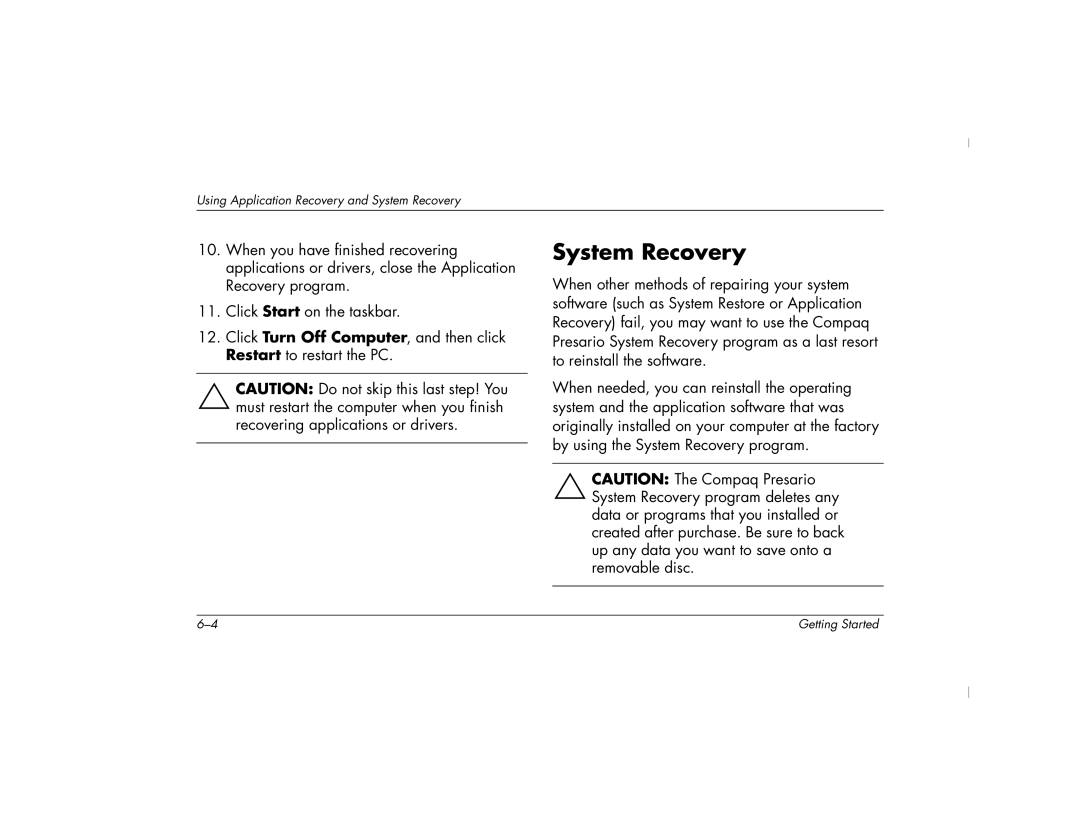 HP 6000Z, 6000T manual System Recovery 