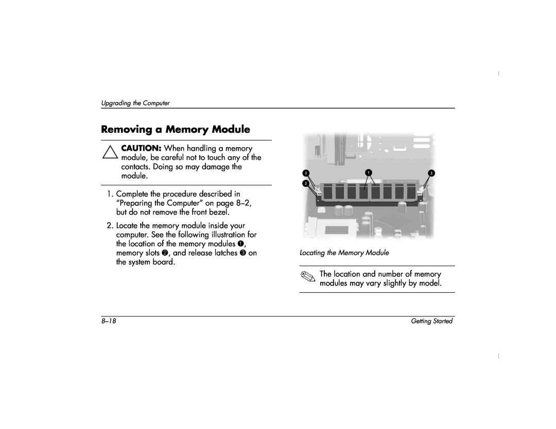 HP 6000Z, 6000T manual Removing a Memory Module 