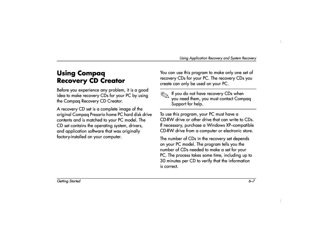 HP 6000T, 6000Z manual Using Compaq Recovery CD Creator 