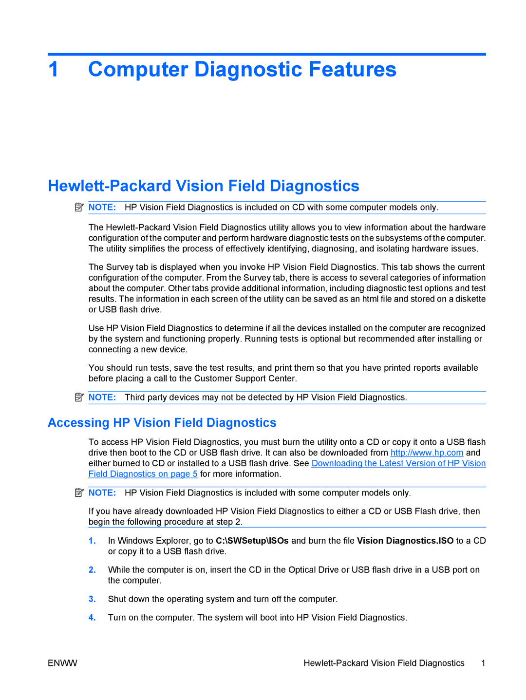 HP 6005 Pro manual Hewlett-Packard Vision Field Diagnostics 