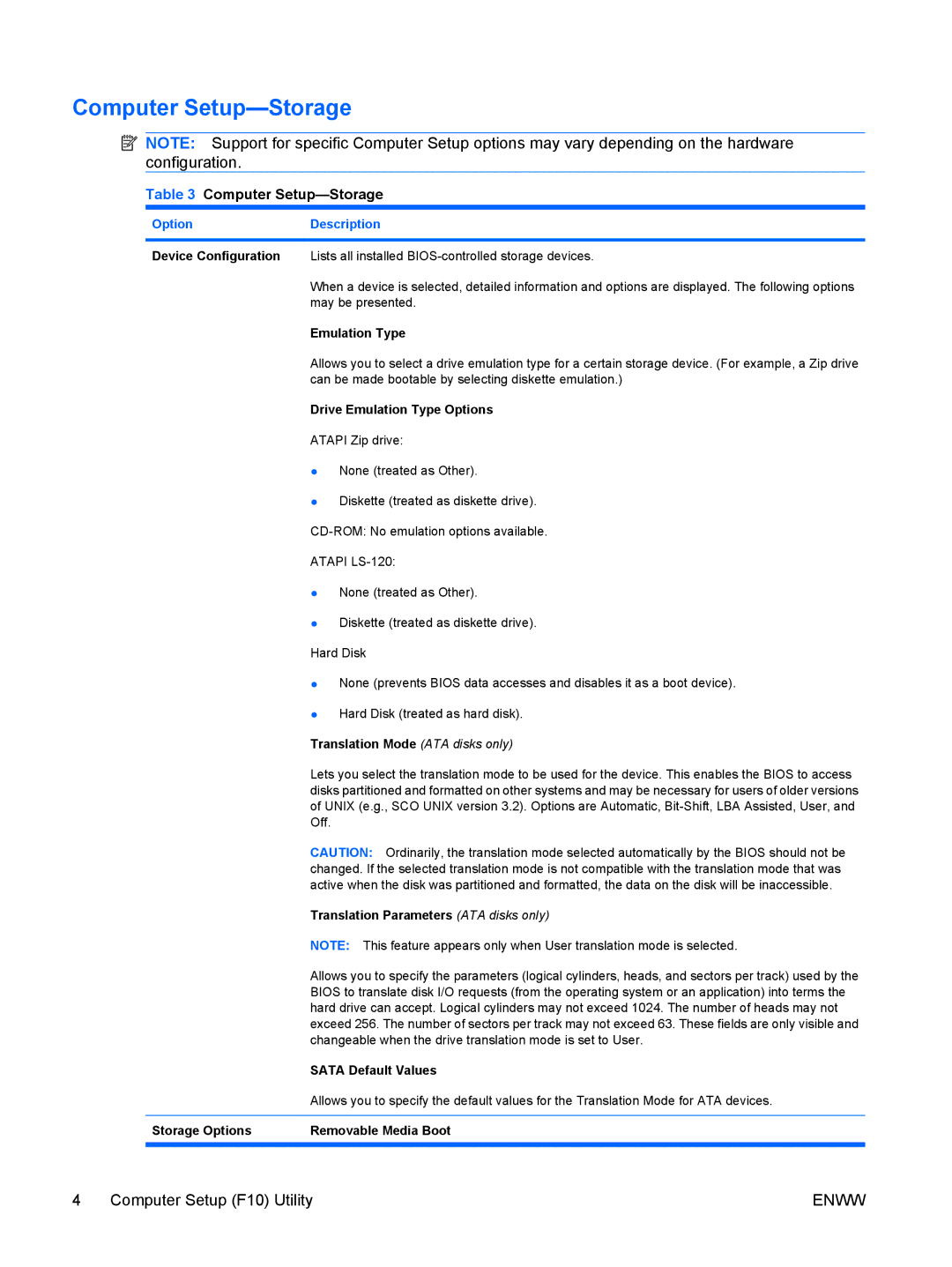 HP 6005 Pro manual Computer Setup-Storage 