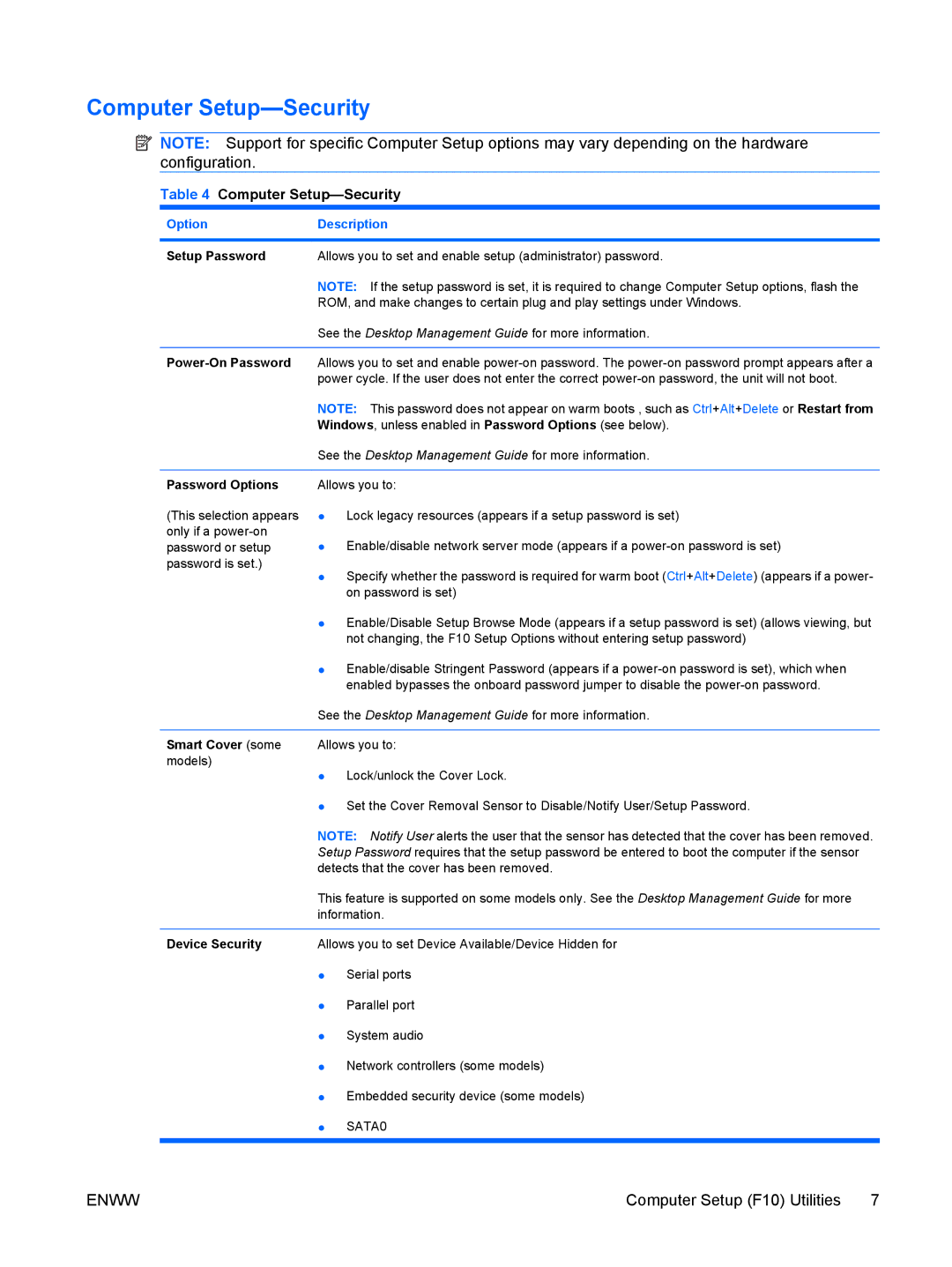 HP 6005 Pro manual Computer Setup-Security 