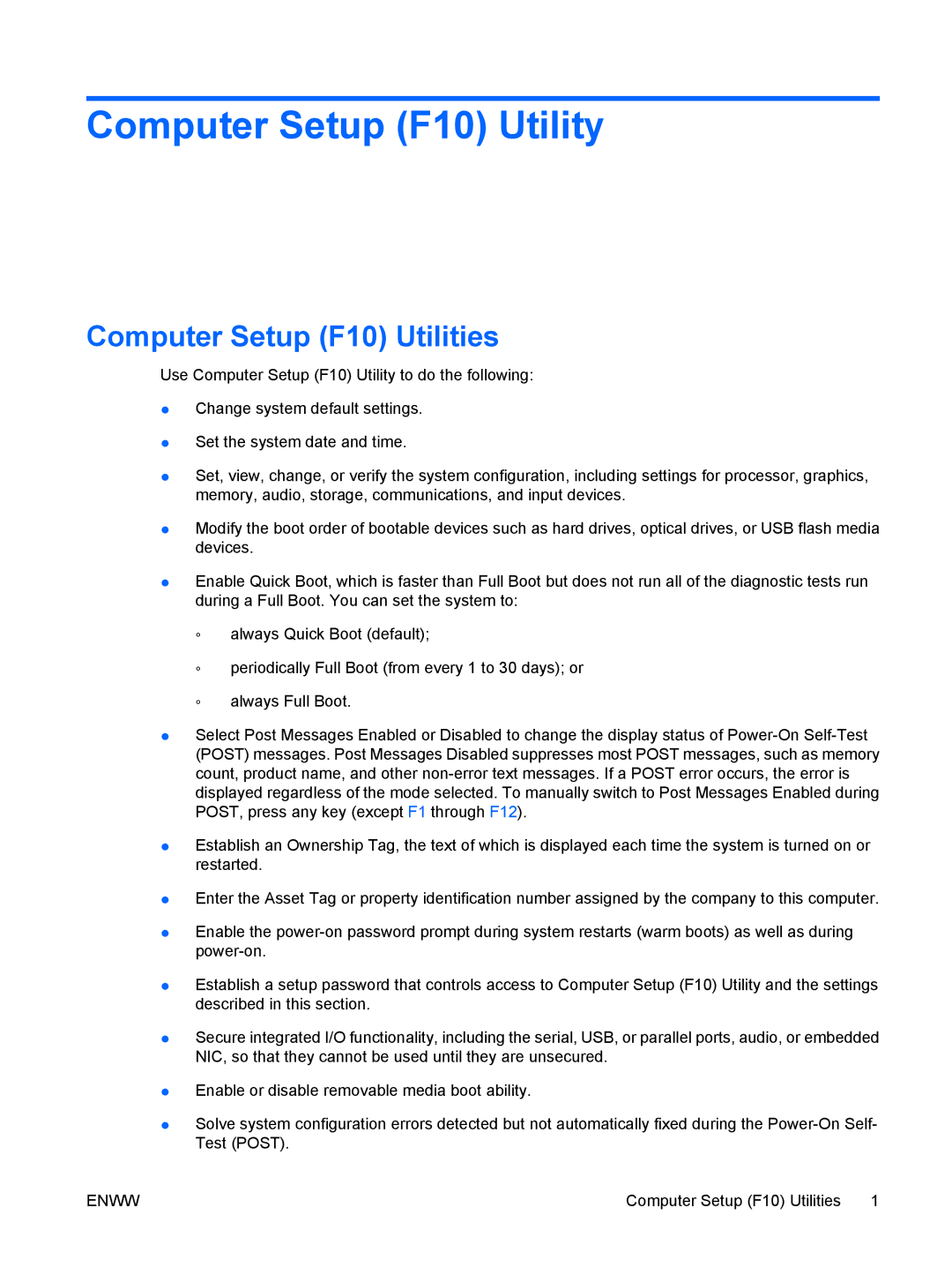 HP 6005 Pro manual Computer Setup F10 Utility 