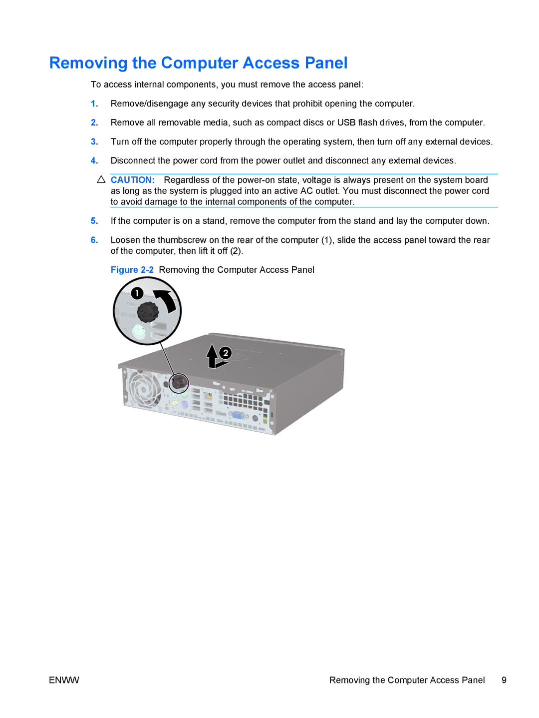 HP 6005 Pro manual 2Removing the Computer Access Panel 