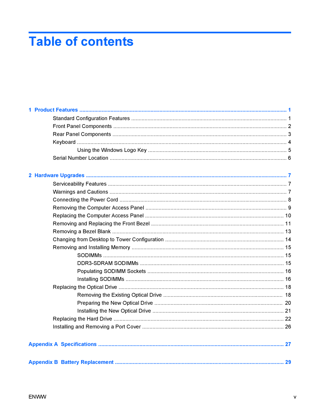 HP 6005 Pro manual Table of contents 