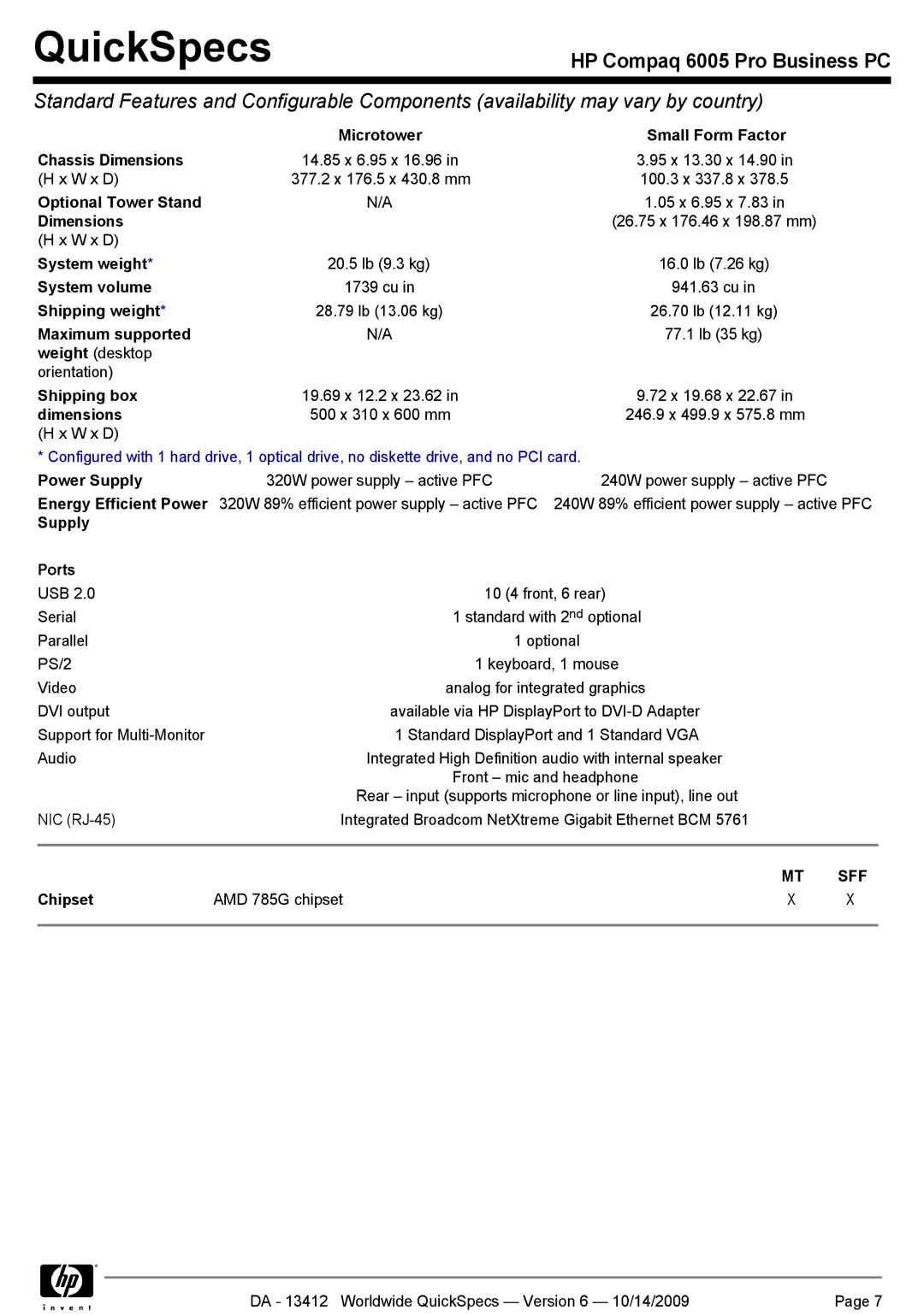 HP 6005 manual Sff 