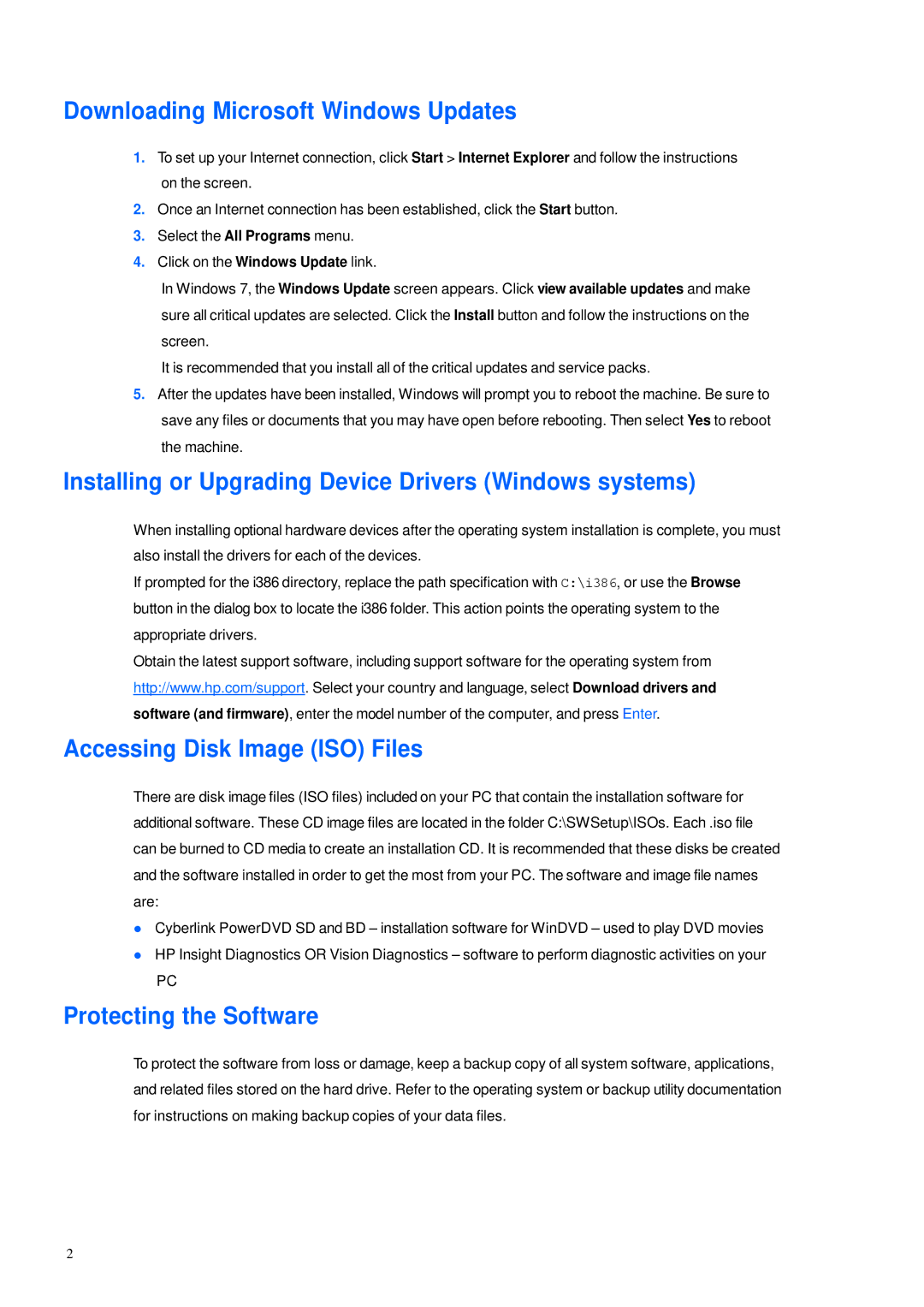 HP 600B manual Downloading Microsoft Windows Updates, Installing or Upgrading Device Drivers Windows systems 