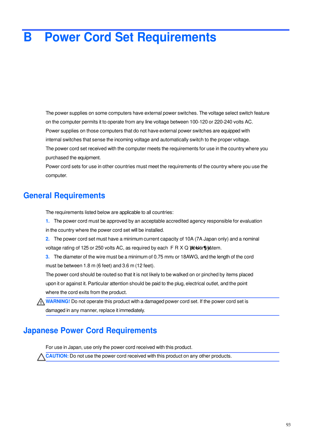 HP 600B manual Power Cord Set Requirements, General Requirements, Japanese Power Cord Requirements 