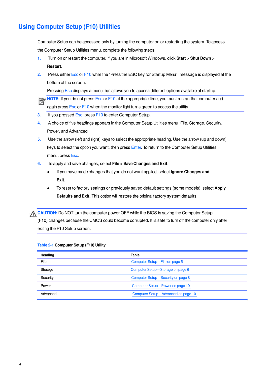 HP 600B manual Using Computer Setup F10 Utilities, 1Computer Setup F10 Utility 