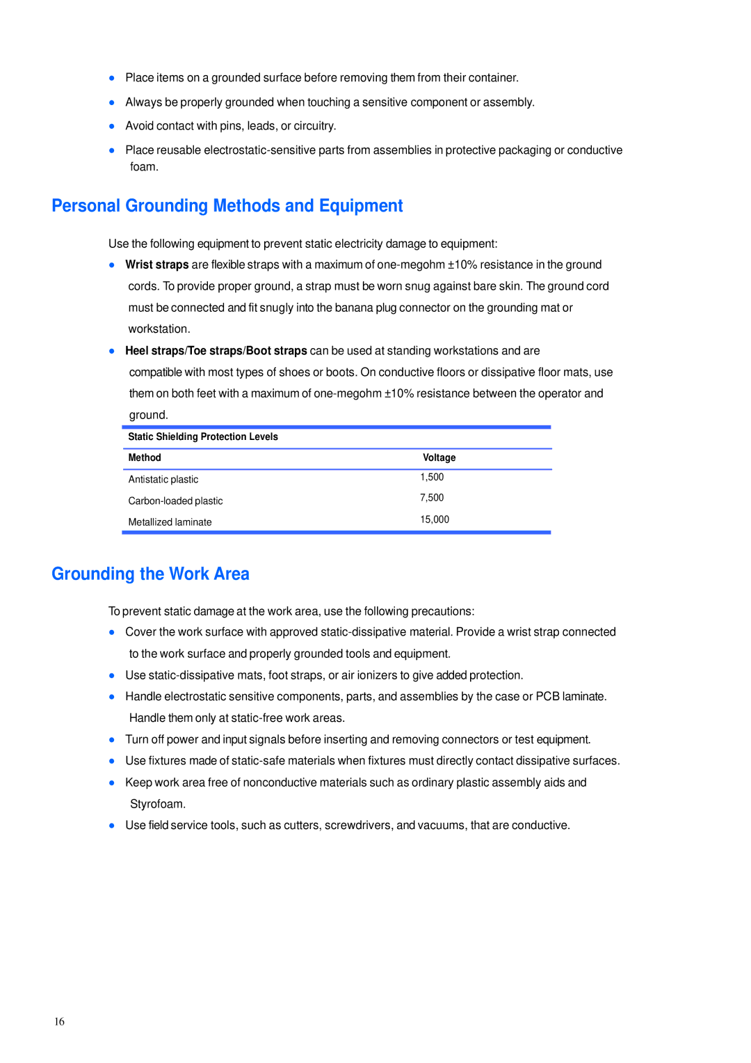 HP 600B manual Personal Grounding Methods and Equipment, Grounding the Work Area 