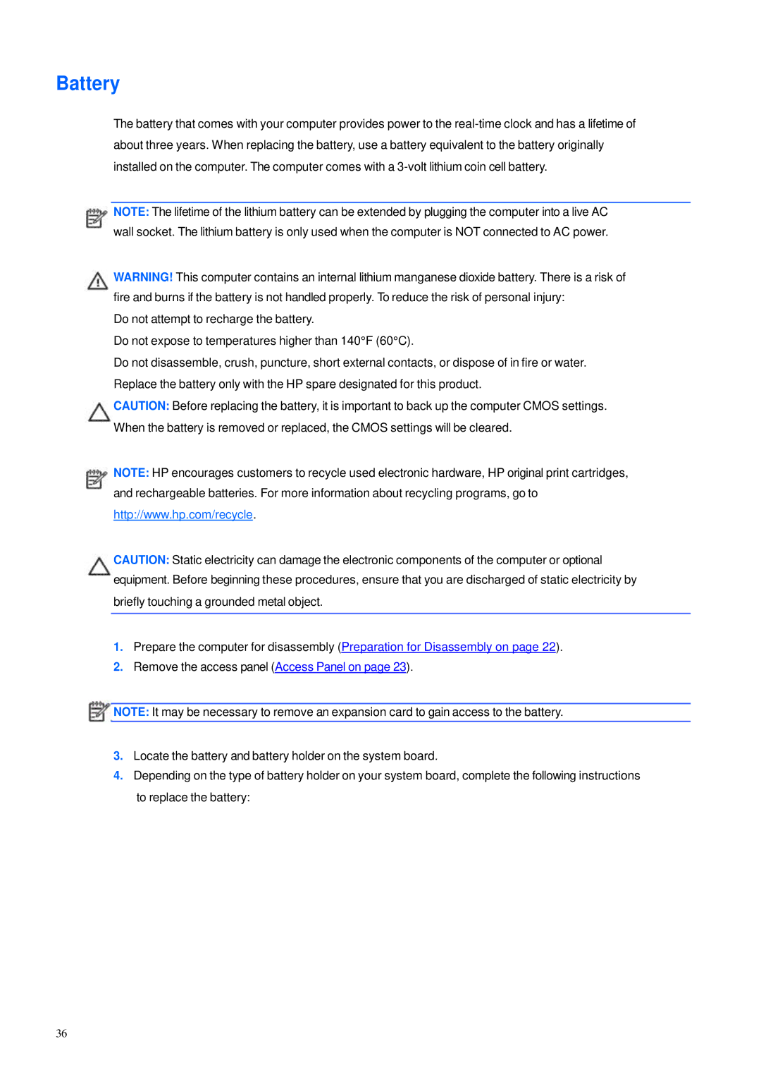 HP 600B manual Battery 