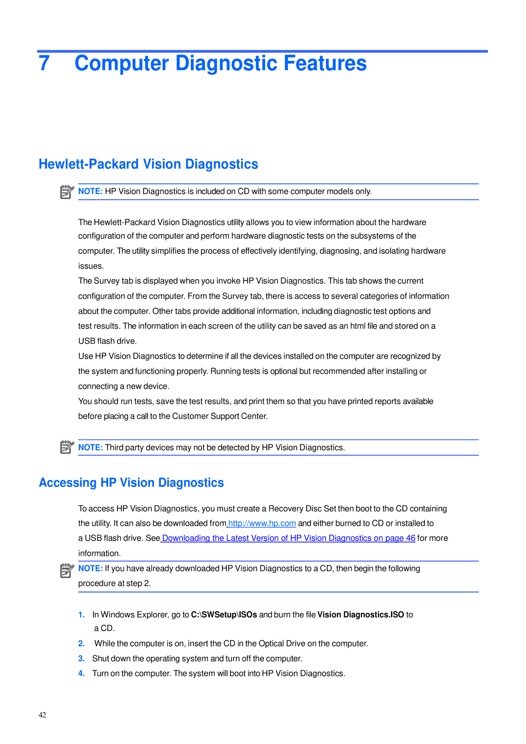 HP 600B manual Computer Diagnostic Features, Hewlett-Packard Vision Diagnostics, Accessing HP Vision Diagnostics 