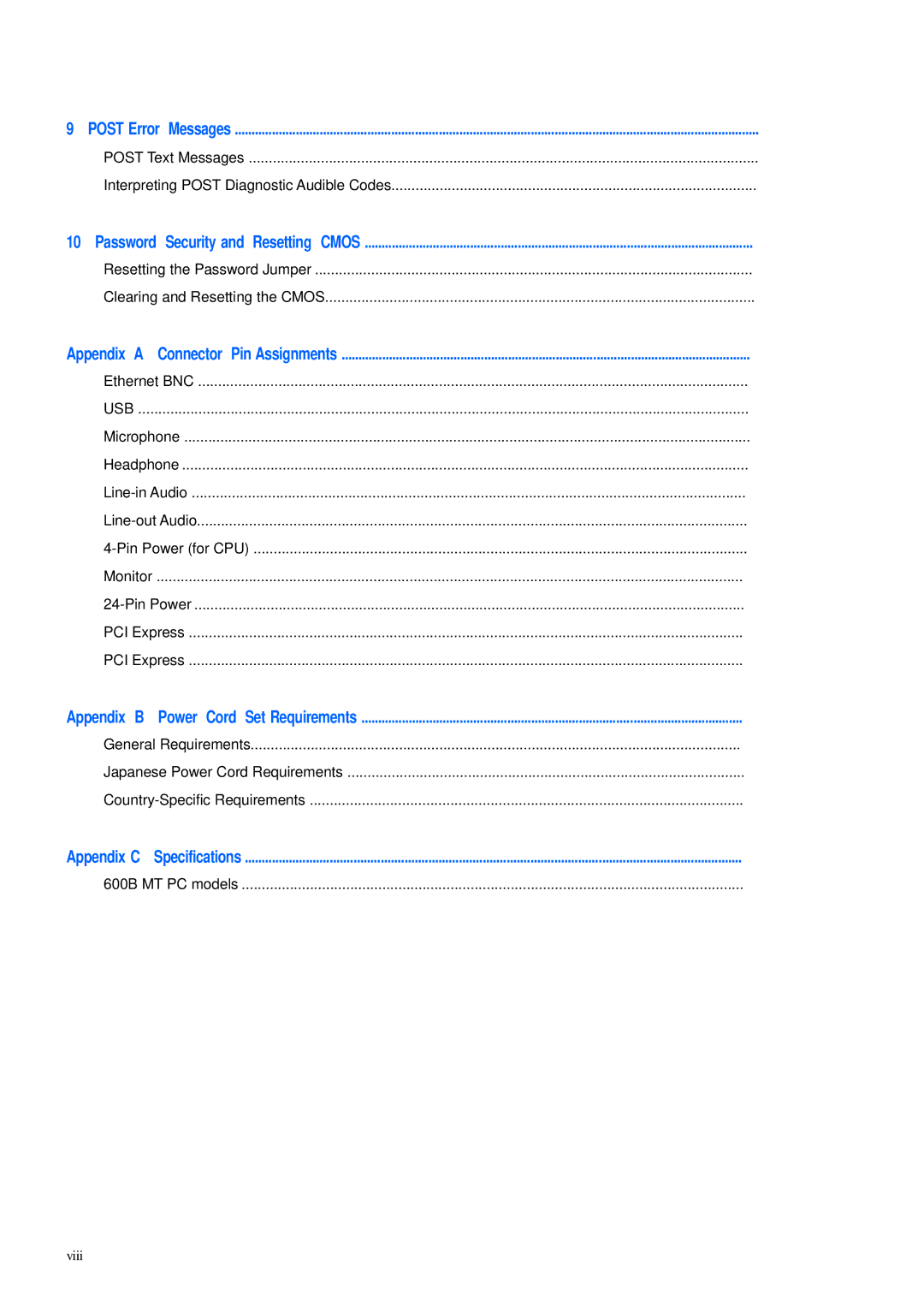 HP 600B manual Password Security and Resetting Cmos 