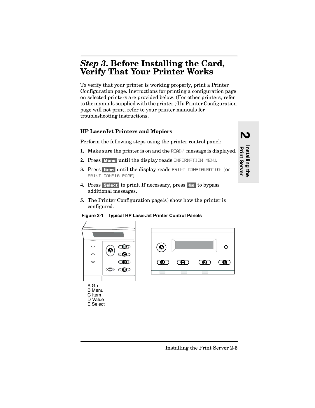 HP 600n Print Server for Ethernet manual Before Installing the Card, Verify That Your Printer Works 